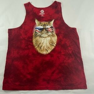Hybrid Tees Red Dyed Men’s Size XL Tank Top with Colorful Graphic Of Cat